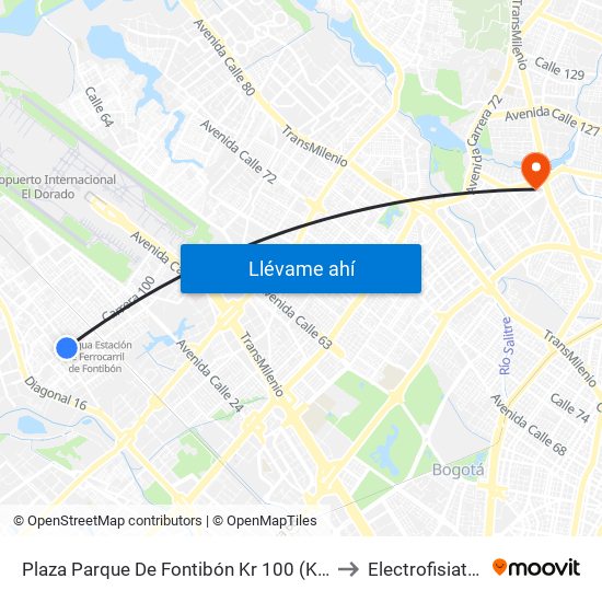 Plaza Parque De Fontibón Kr 100 (Kr 100 - Cl 17a) to Electrofisiatría Sas map
