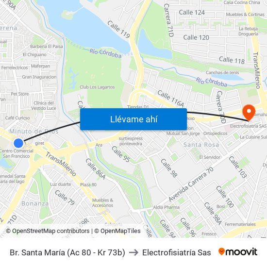 Br. Santa María (Ac 80 - Kr 73b) to Electrofisiatría Sas map