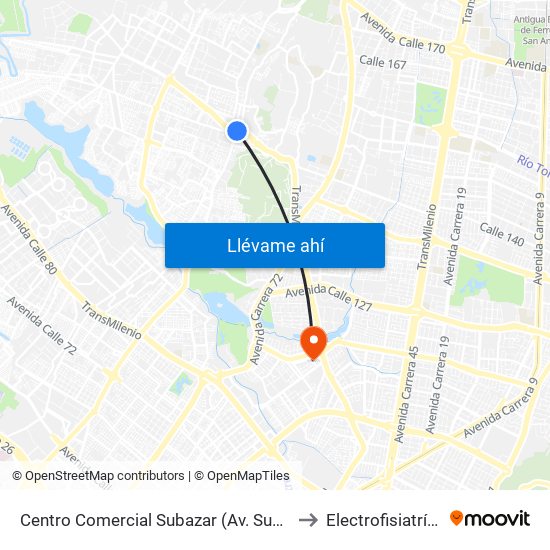 Centro Comercial Subazar (Av. Suba - Kr 91) to Electrofisiatría Sas map