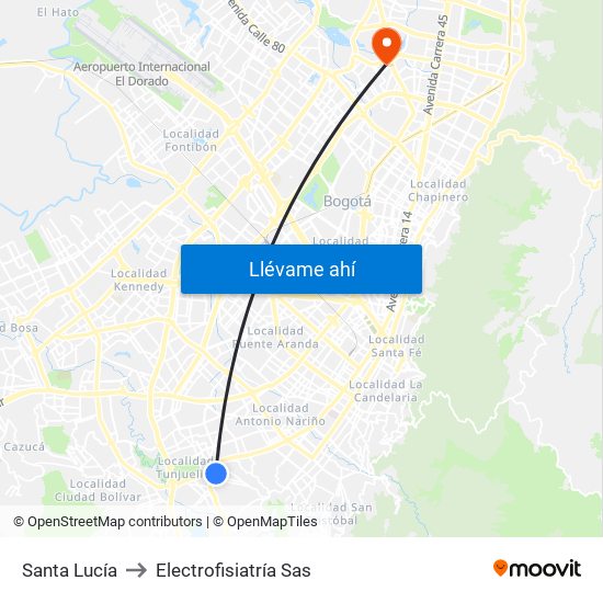 Santa Lucía to Electrofisiatría Sas map