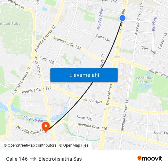 Calle 146 to Electrofisiatría Sas map