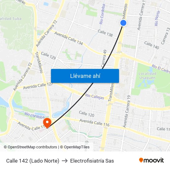 Calle 142 (Lado Norte) to Electrofisiatría Sas map