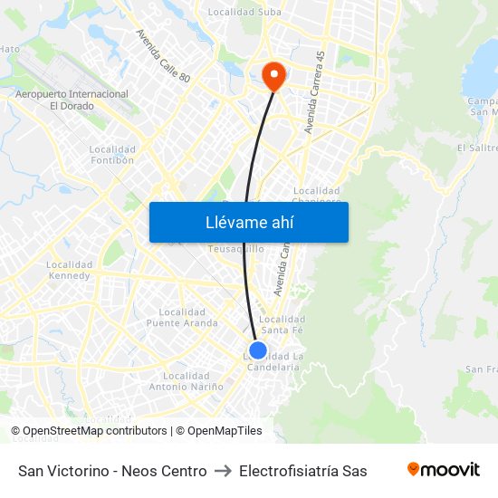 San Victorino - Neos Centro to Electrofisiatría Sas map