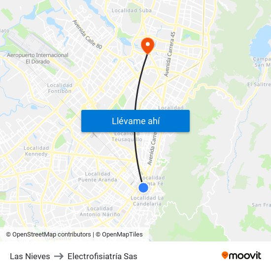 Las Nieves to Electrofisiatría Sas map