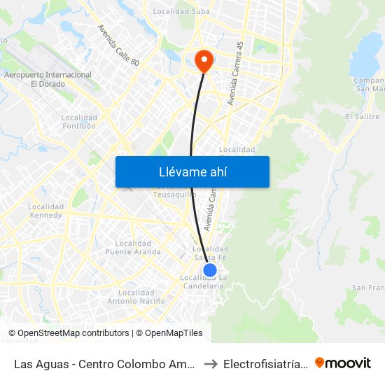 Las Aguas - Centro Colombo Americano to Electrofisiatría Sas map
