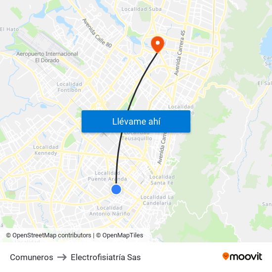 Comuneros to Electrofisiatría Sas map
