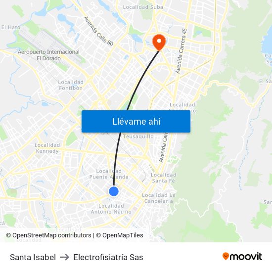 Santa Isabel to Electrofisiatría Sas map