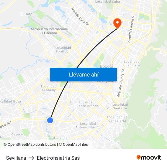 Sevillana to Electrofisiatría Sas map