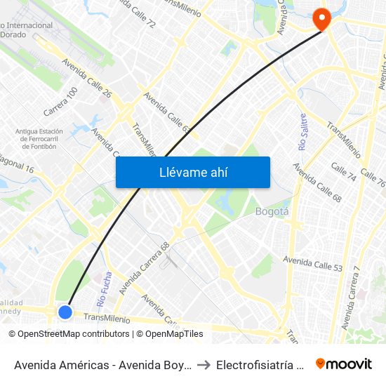 Avenida Américas - Avenida Boyacá to Electrofisiatría Sas map