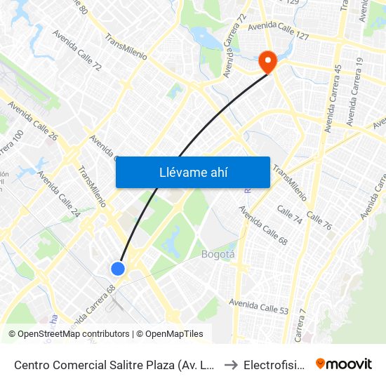 Centro Comercial Salitre Plaza (Av. La Esperanza - Kr 68a) to Electrofisiatría Sas map