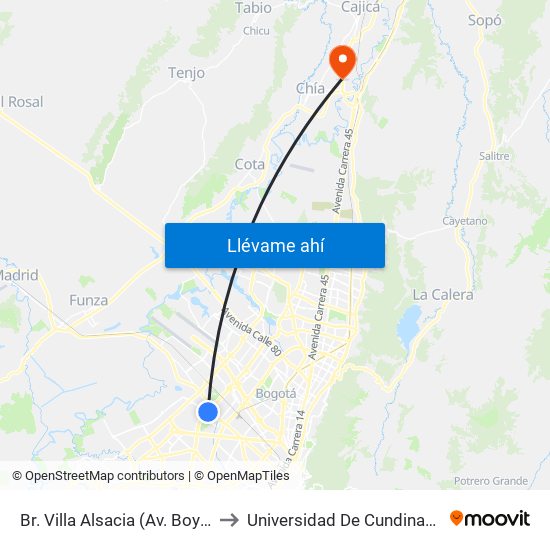 Br. Villa Alsacia (Av. Boyacá - Cl 12a) (A) to Universidad De Cundinamarca Sede Chía map