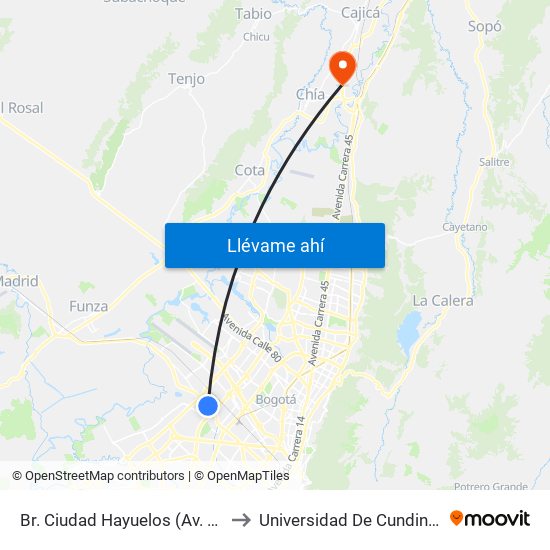 Br. Ciudad Hayuelos (Av. Centenario - Kr 78g) to Universidad De Cundinamarca Sede Chía map