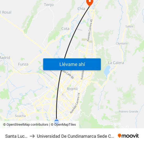 Santa Lucía to Universidad De Cundinamarca Sede Chía map