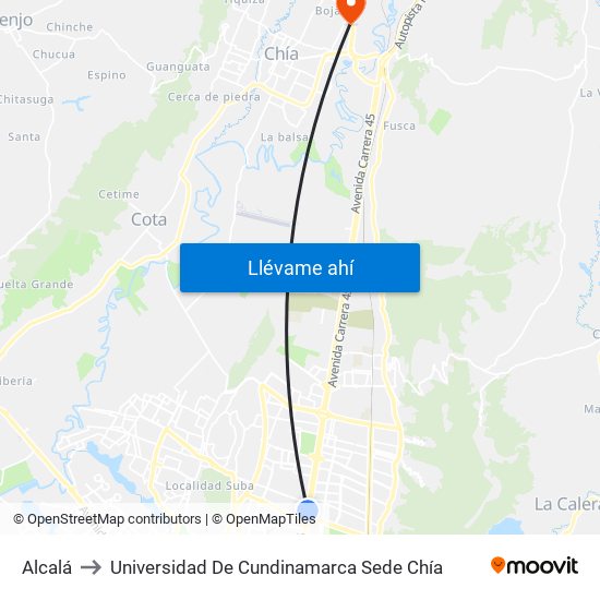 Alcalá to Universidad De Cundinamarca Sede Chía map