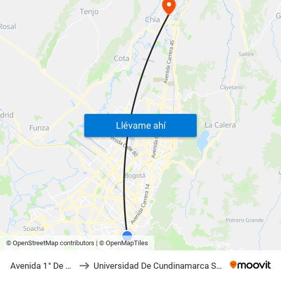 Avenida 1° De Mayo to Universidad De Cundinamarca Sede Chía map