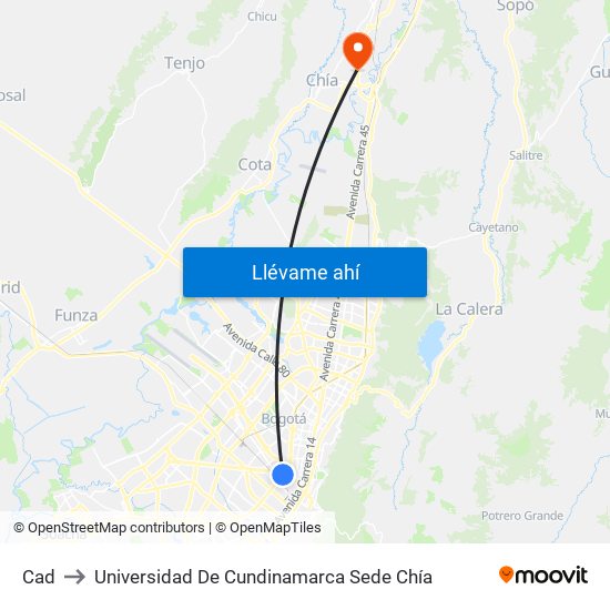 Cad to Universidad De Cundinamarca Sede Chía map