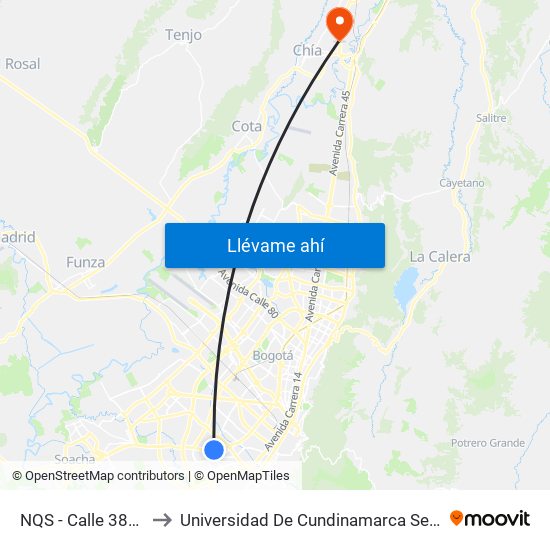 NQS - Calle 38a Sur to Universidad De Cundinamarca Sede Chía map