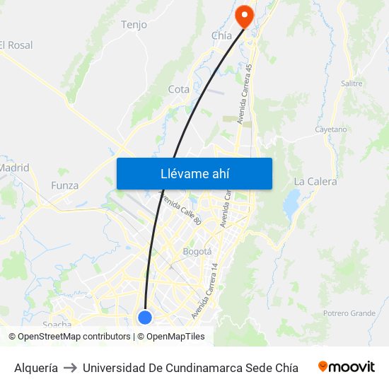 Alquería to Universidad De Cundinamarca Sede Chía map