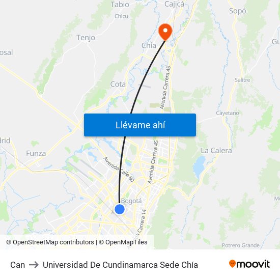 Can to Universidad De Cundinamarca Sede Chía map