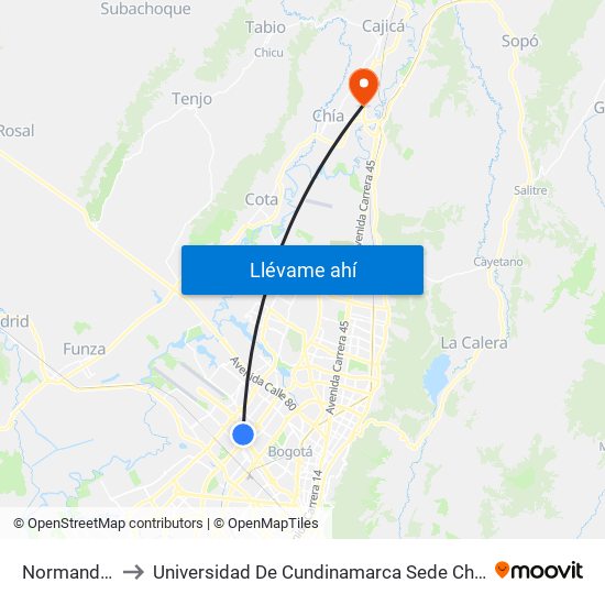 Normandía to Universidad De Cundinamarca Sede Chía map