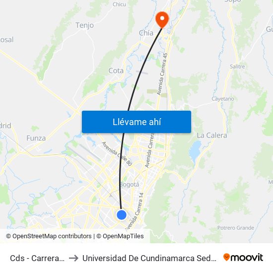 Cds - Carrera 32 to Universidad De Cundinamarca Sede Chía map
