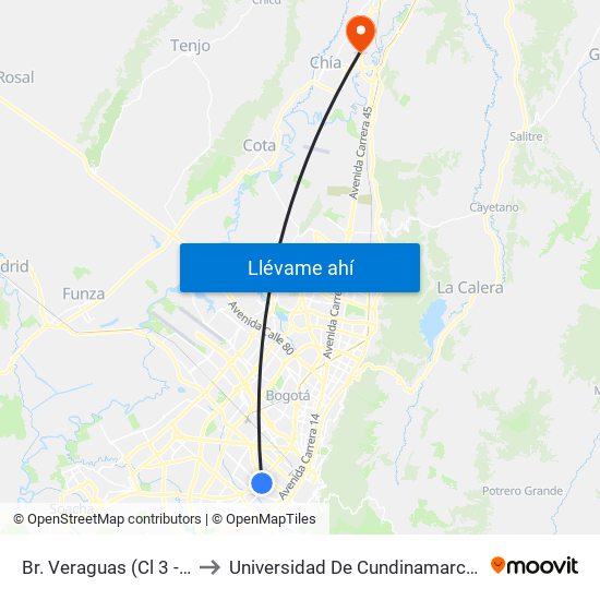 Br. Veraguas (Cl 3 - Kr 29a) to Universidad De Cundinamarca Sede Chía map