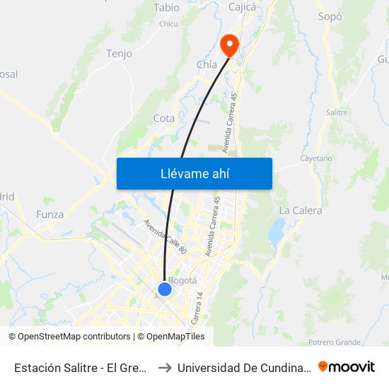 Estación Salitre - El Greco (Ac 26 - Ak 68) to Universidad De Cundinamarca Sede Chía map
