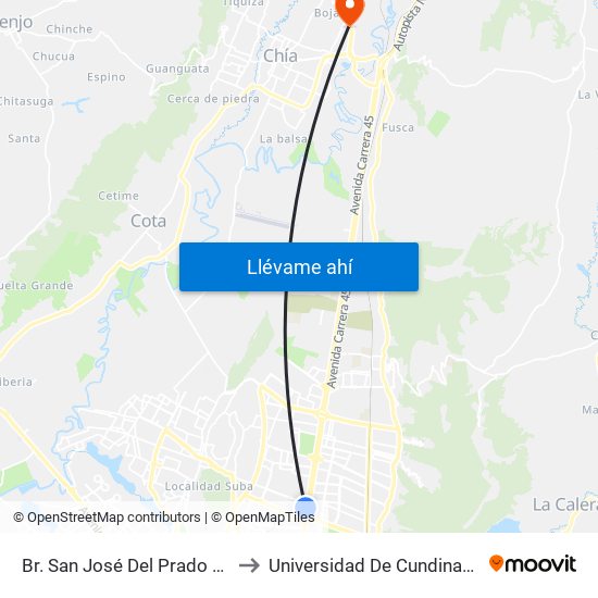 Br. San José Del Prado (Kr 45a - Cl 137) to Universidad De Cundinamarca Sede Chía map