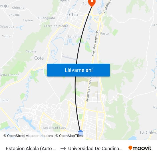 Estación Alcalá (Auto Norte - Cl 136) to Universidad De Cundinamarca Sede Chía map