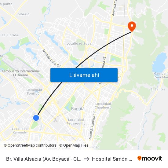 Br. Villa Alsacia (Av. Boyacá - Cl 12a) (A) to Hospital Simón Bolívar map