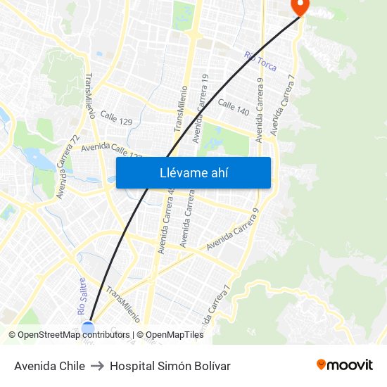 Avenida Chile to Hospital Simón Bolívar map