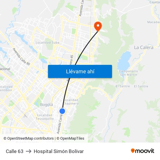 Calle 63 to Hospital Simón Bolívar map