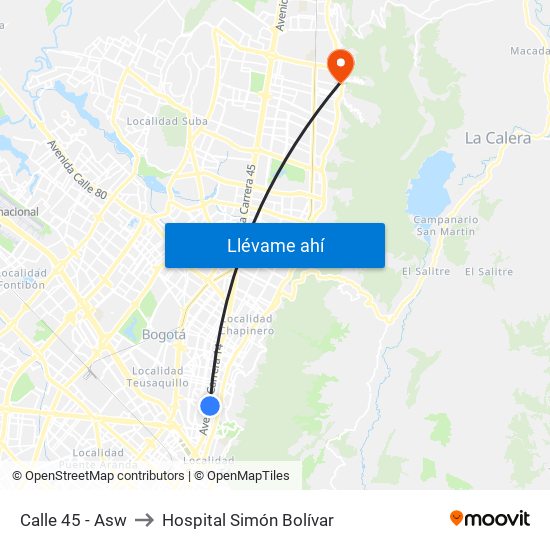 Calle 45 - Asw to Hospital Simón Bolívar map