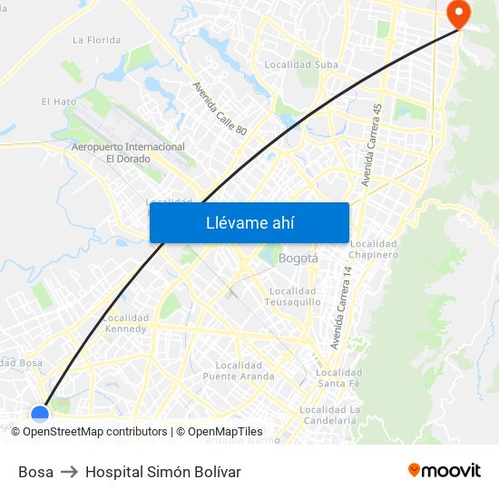 Bosa to Hospital Simón Bolívar map