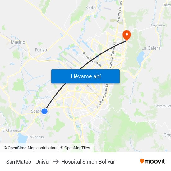 San Mateo - Unisur to Hospital Simón Bolívar map