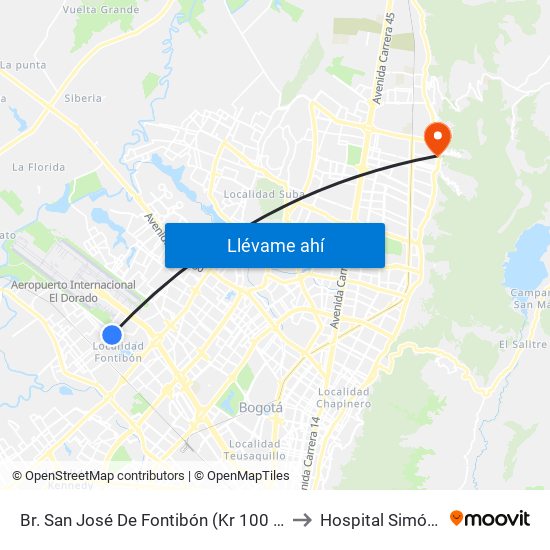 Br. San José De Fontibón (Kr 100 - Av. Esperanza) to Hospital Simón Bolívar map