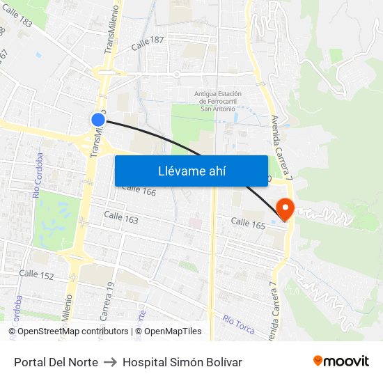 Portal Del Norte to Hospital Simón Bolívar map