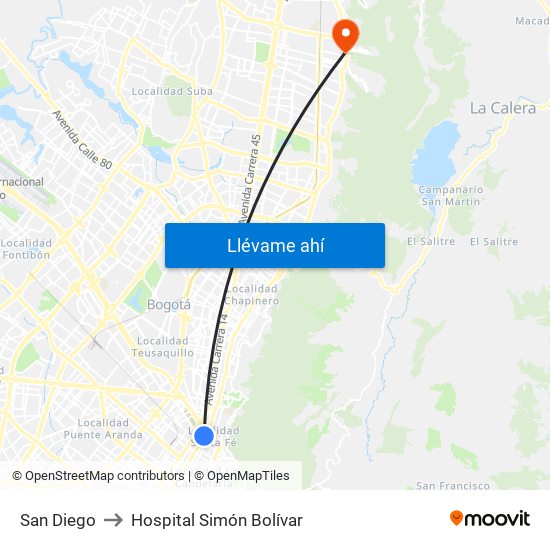 San Diego to Hospital Simón Bolívar map