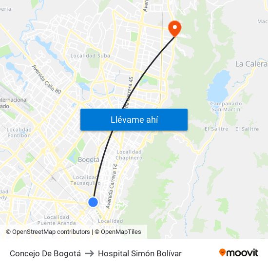Concejo De Bogotá to Hospital Simón Bolívar map