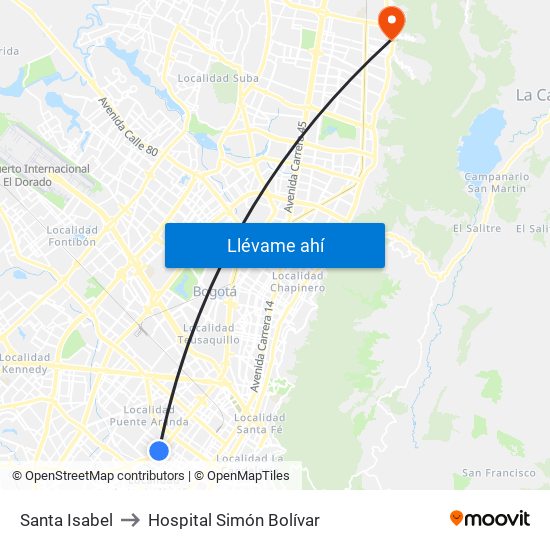 Santa Isabel to Hospital Simón Bolívar map