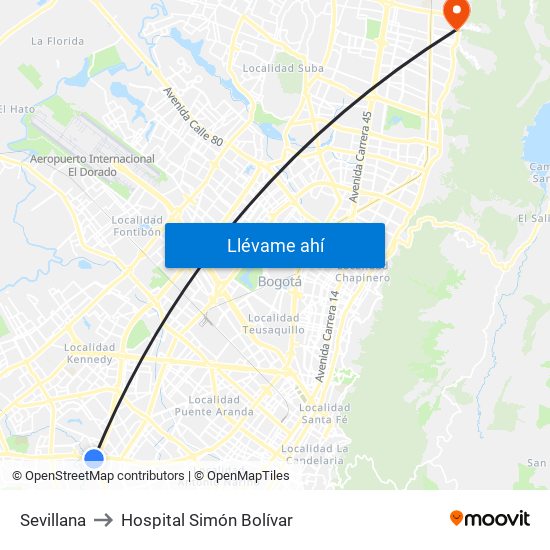 Sevillana to Hospital Simón Bolívar map