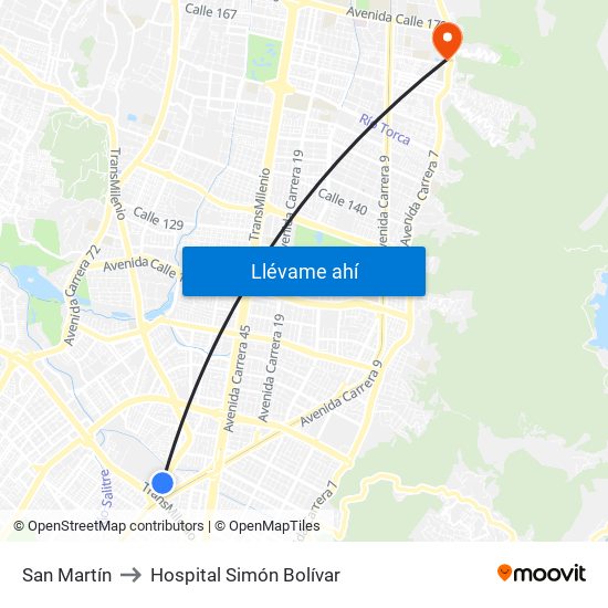 San Martín to Hospital Simón Bolívar map