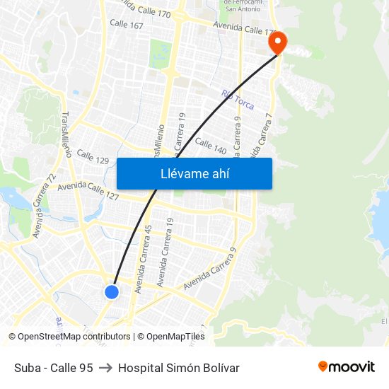 Suba - Calle 95 to Hospital Simón Bolívar map