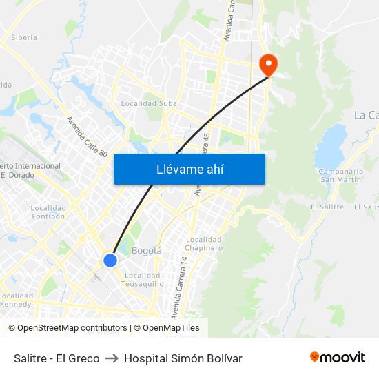 Salitre - El Greco to Hospital Simón Bolívar map