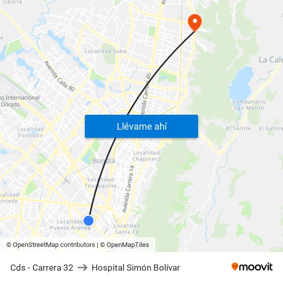 Cds - Carrera 32 to Hospital Simón Bolívar map