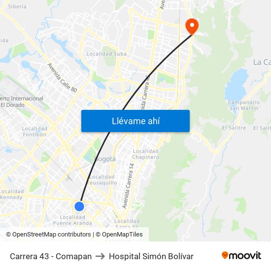 Carrera 43 - Comapan to Hospital Simón Bolívar map