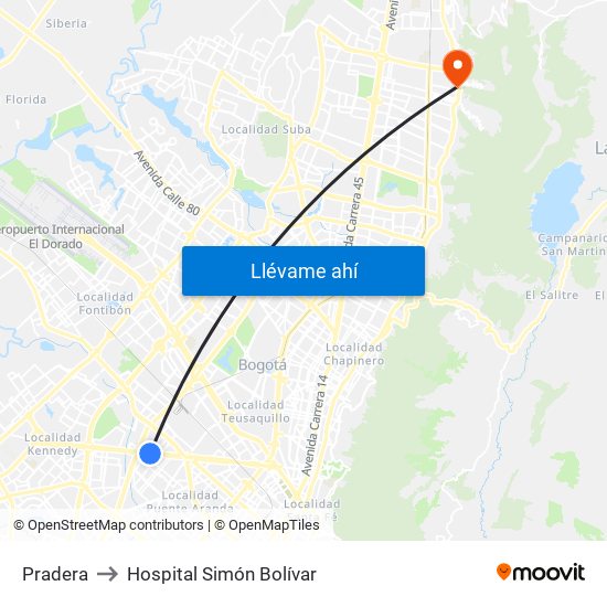 Pradera to Hospital Simón Bolívar map