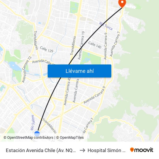 Estación Avenida Chile (Av. NQS - Cl 71c) to Hospital Simón Bolívar map