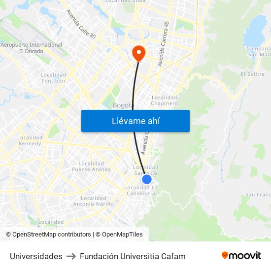 Universidades to Fundación Universitia Cafam map