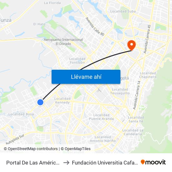 Portal De Las Américas to Fundación Universitia Cafam map